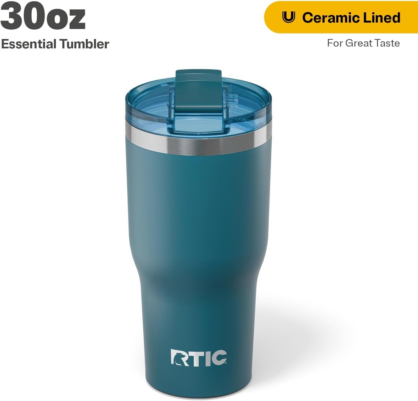 RTIC 20oz Essential Tumbler with Lid, Ceramic Lined, Insulated, Stainless Steel, Metal, Double Wall Vacuum-Insulation, Travel Cup for Iced Coffee, Tea, Hot and Cold Drink, Graphite