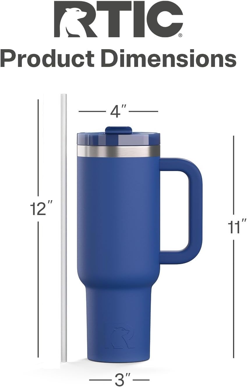 RTIC 30 oz Road Trip Tumbler Double-Walled Ceramic Lined InsulatedStainless Steel Portable Travel Coffee Mug Cup with Lid, Handle and Straw, Periwinkle Bouquet