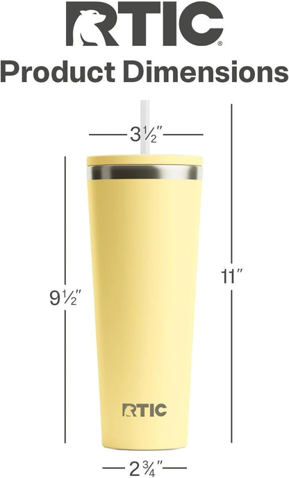 RTIC 20oz Everyday Tumbler Insulated Stainless Steel Portable Travel Coffee Cup with Straw, Ceramic Lining, Spill-Resistant Lid, BPA-Free, Hot and Cold Drink, Beach