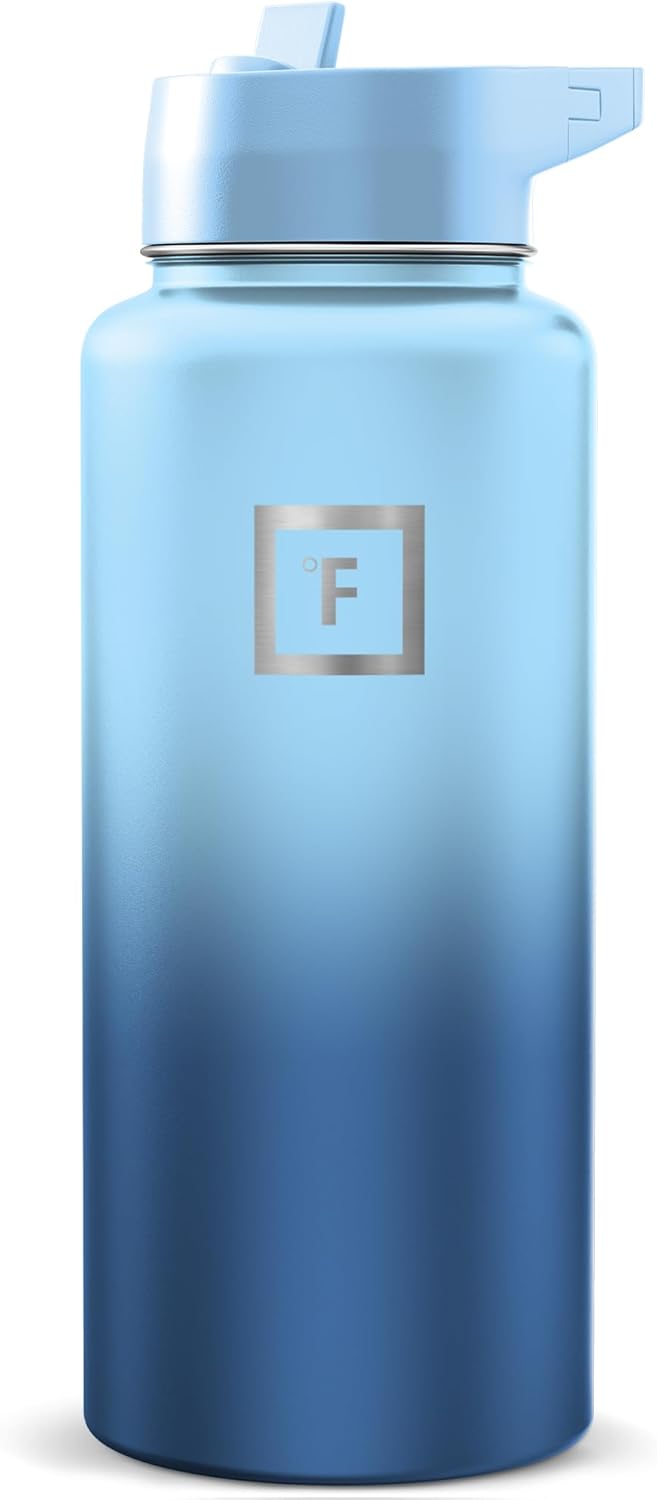 IRON °FLASK Camping & Hiking Hydration Flask with Straw, Wide Mouth Insulated Stainless Steel Sports Water Bottle - 22 oz Aurora