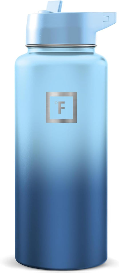 IRON °FLASK Camping & Hiking Hydration Flask with Straw, Wide Mouth Insulated Stainless Steel Sports Water Bottle - 22 oz Aurora