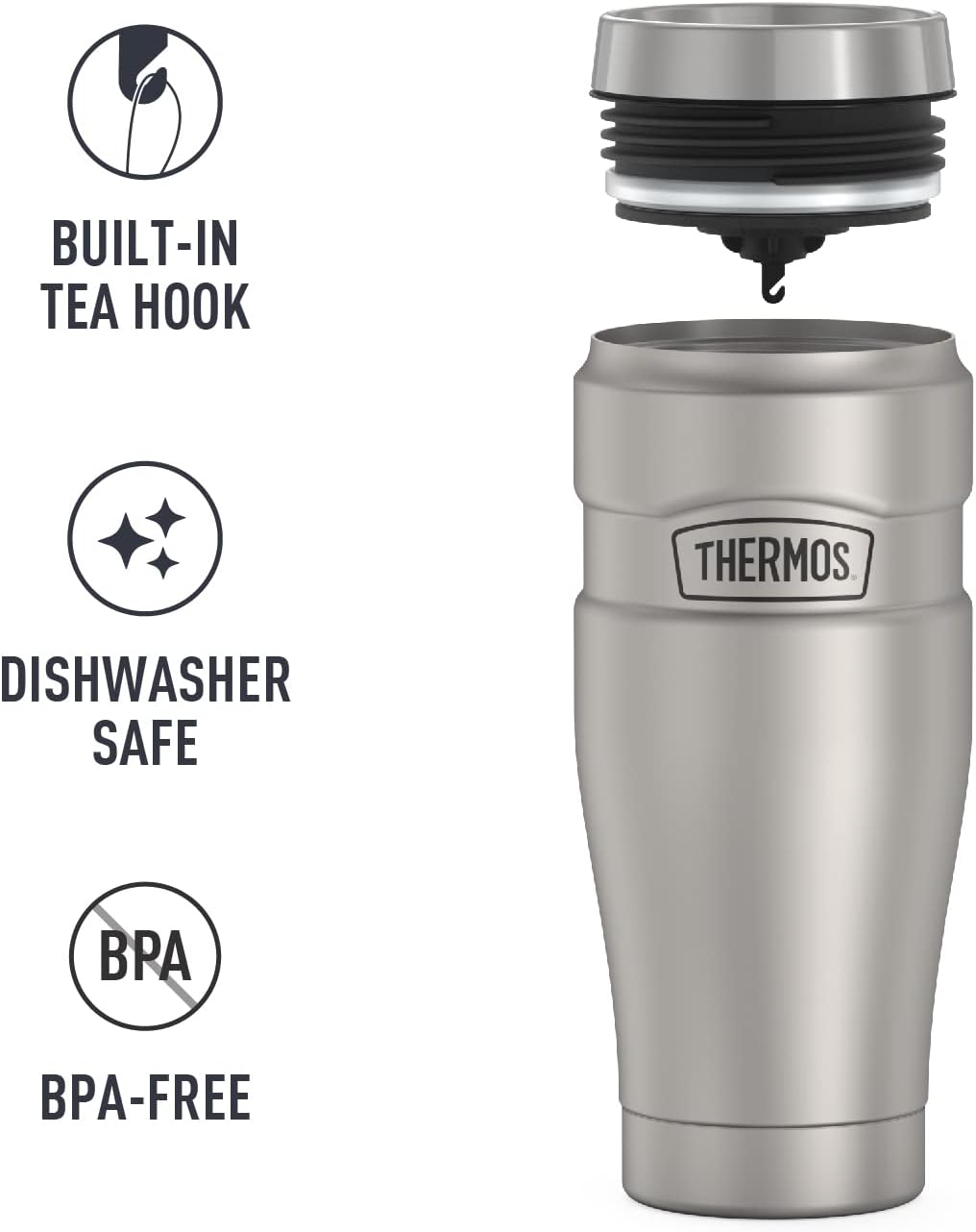 THERMOS Stainless King Vacuum-Insulated Stainless Steel Tumbler - 16oz, Midnight Blue - Insulated Coffee Tumbler for Hot & Cold Drinks - Leak-Proof & Sweat-Proof for Commuting & Traveling