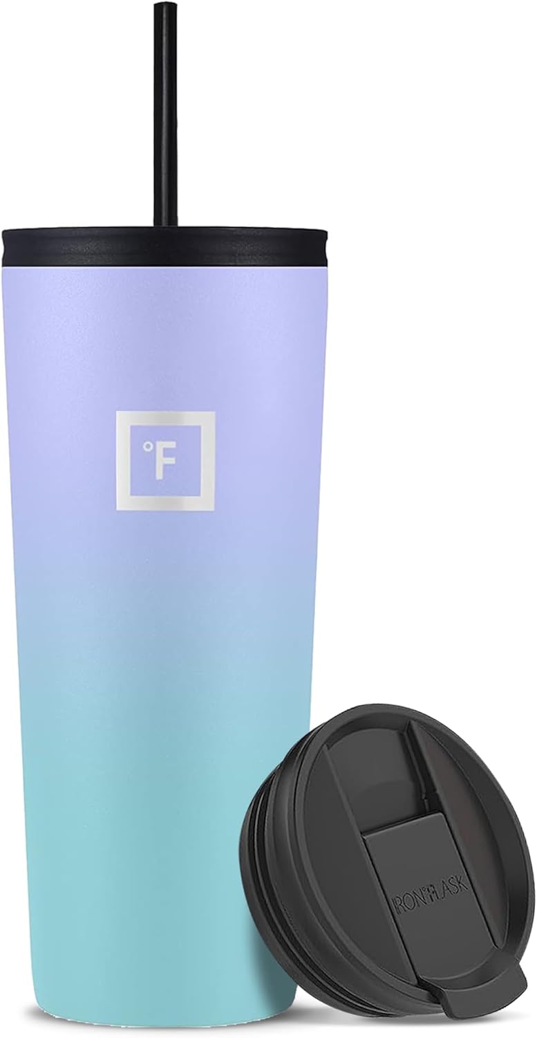 IRON °FLASK Classic Tumbler - Vacuum Insulated Stainless Steel Water Bottle, Double Walled, Drinking Cup, Insulated Travel Mug (Cobalt, 24 oz Solid Lid)