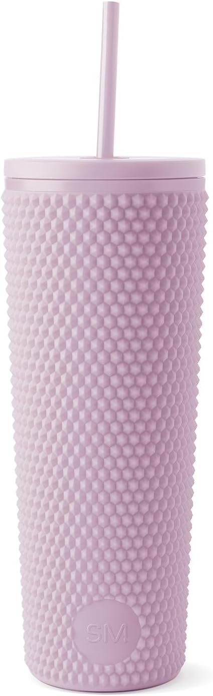 Simple Modern Plastic Matte Studded Tumbler with Lid and Straw | Reusable BPA Free Iced Coffee Cups Double Wall Smoothie Cup | Gifts for Women Men Him Her | Classic Collection | 24oz | Raspberry Vibes