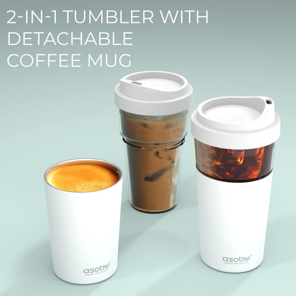 asobu Ultimate Ceramic Travel Mug, 12oz Insulated Stainless Steel Coffee Cup with Handle & Splash-Resistant Lid, Ceramic Lined for Pure Taste, BPA-Free, Double-Wall Vacuum for Hot Drinks