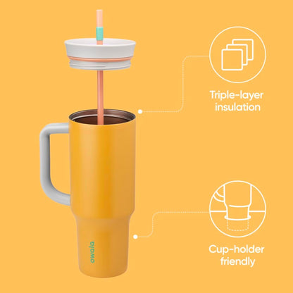 Owala Stainless Steel Triple Layer Insulated Travel Tumbler with Spill Resistant Lid and Straw, BPA Free, 24 oz, Grey/Blue (The Great Blue)
