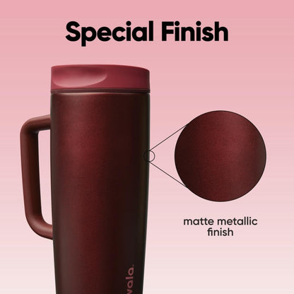 Owala SmoothSip Slider Insulated Stainless Steel Coffee Tumbler, Reusable Iced Coffee Cup, Hot Coffee Travel Mug, BPA Free 20 oz, Grey/Blue (High Dive)