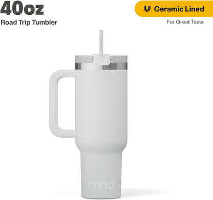 RTIC 30 oz Road Trip Tumbler Double-Walled Ceramic Lined InsulatedStainless Steel Portable Travel Coffee Mug Cup with Lid, Handle and Straw, Periwinkle Bouquet