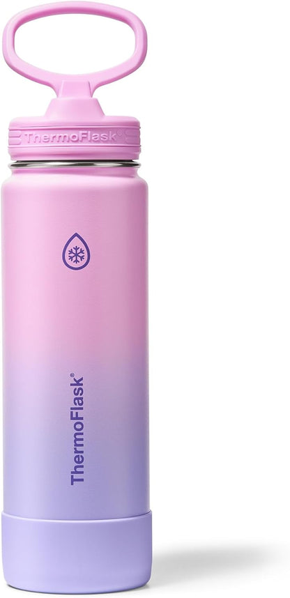 ThermoFlask Insulated Water Bottle with Spout Lid (24 oz, Lemonade Stand) - Leakproof, Stainless Steel Water Bottle for Cold & Hot Drinks, Travel & Daily Hydration