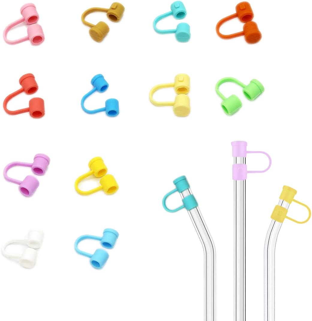(12 Packs) Suit for 6-7mm Straw Cover Silicone Caps Simple 7MM Colorful Straw Plug Topper Dust Proof Tips