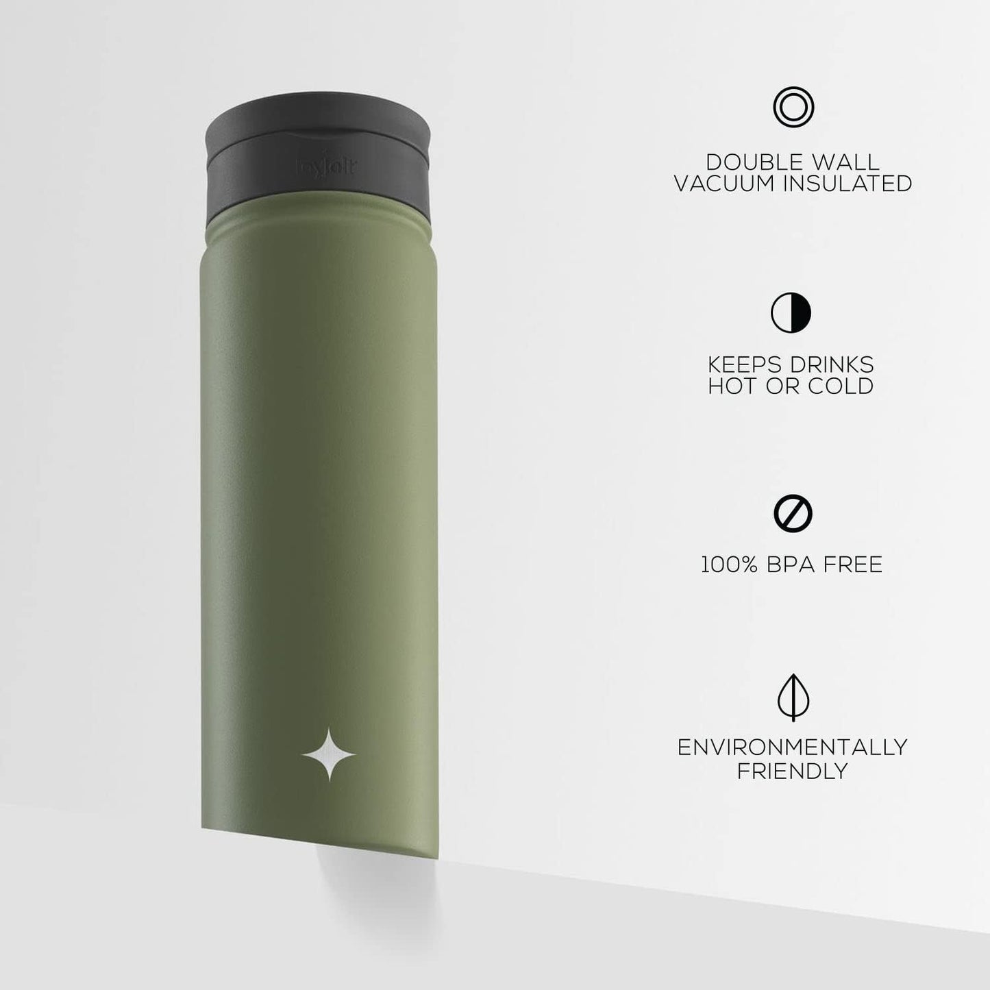 JoyJolt Triple Insulated Water Bottle with Straw Lid AND Flip Lid! 22oz Water Bottle, 12 Hour Hot/Cold Vacuum Insulated Stainless Steel Water Bottle. BPA-Free Leakproof Water Bottles - Thermos Bottle