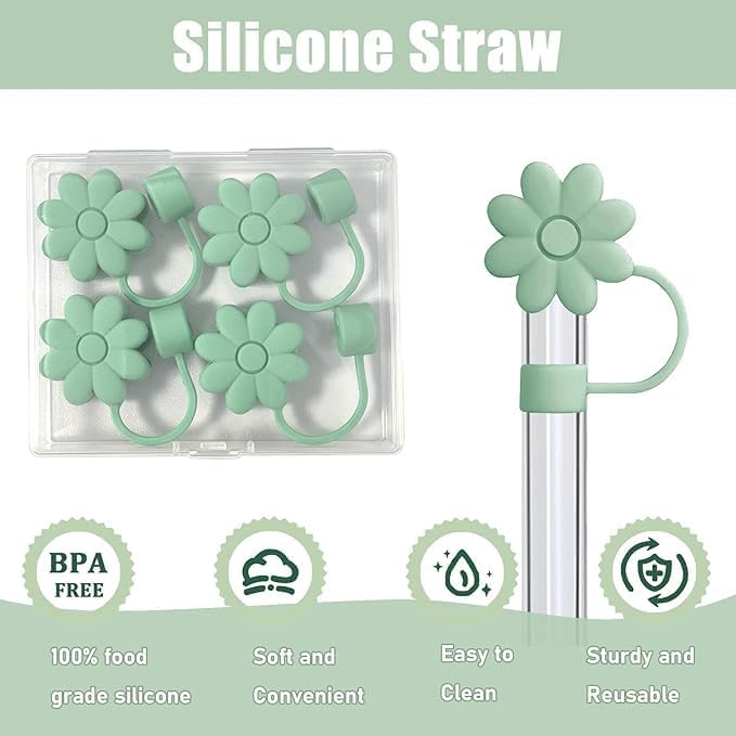 Flower Straw Covers Toppers for Stanley Cups 30&40 Oz Tumbler with Handle Accessories 4PCS Silicone Straw Caps Reusable Straws Tips Protectors for Stanley Cup 10mm 0.4in Straws,Off White