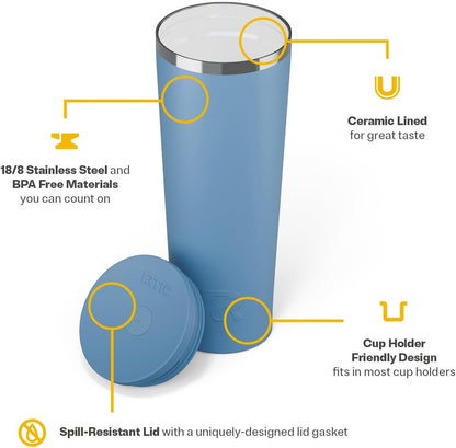 RTIC 20oz Everyday Tumbler Insulated Stainless Steel Portable Travel Coffee Cup with Straw, Ceramic Lining, Spill-Resistant Lid, BPA-Free, Hot and Cold Drink, Beach