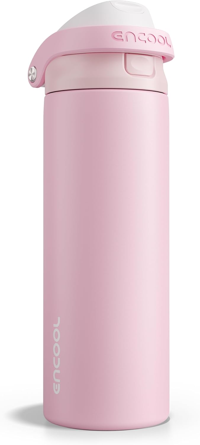 ENCOOL Leakproof Insulated Water Bottle with Straw Dual-Sip Water Bottle Bag-Safe Design for Work, Commute & Gym – Keeps Drinks Cold All Day, 24 oz, Lemonade Pink - Colors B
