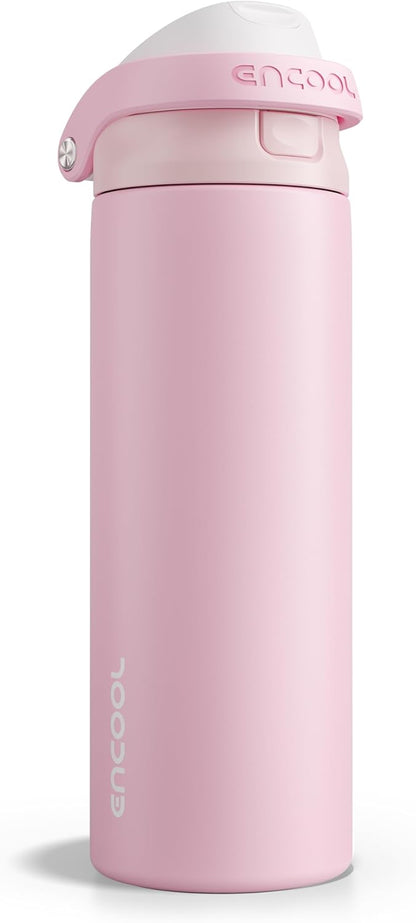 ENCOOL Leakproof Insulated Water Bottle with Straw Dual-Sip Water Bottle Bag-Safe Design for Work, Commute & Gym – Keeps Drinks Cold All Day, 24 oz, Lemonade Pink - Colors B