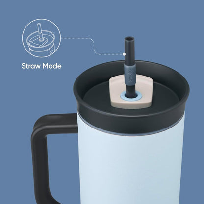 Owala Stainless Steel Triple Layer Insulated Travel Tumbler with Spill Resistant Lid and Straw, BPA Free, 24 oz, Grey/Blue (The Great Blue)