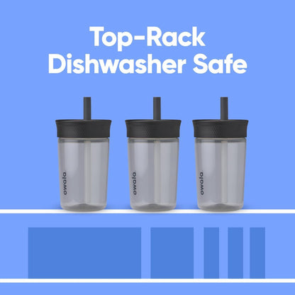 Owala Kids BPA-Free Plastic Tumbler with Spill Resistant Flexible Straw, Easy to Clean, Kids Water Bottle, Great for Travel, Dishwasher Safe, 15 Oz, Skate Park