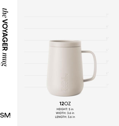 Simple Modern Voyager Signature Mug | Travel Coffee Tumbler with 360° Lid and Handle | Ceramic-Lined Insulated Stainless Steel Iced Cold Brew Cup | 12oz, Blue Dune