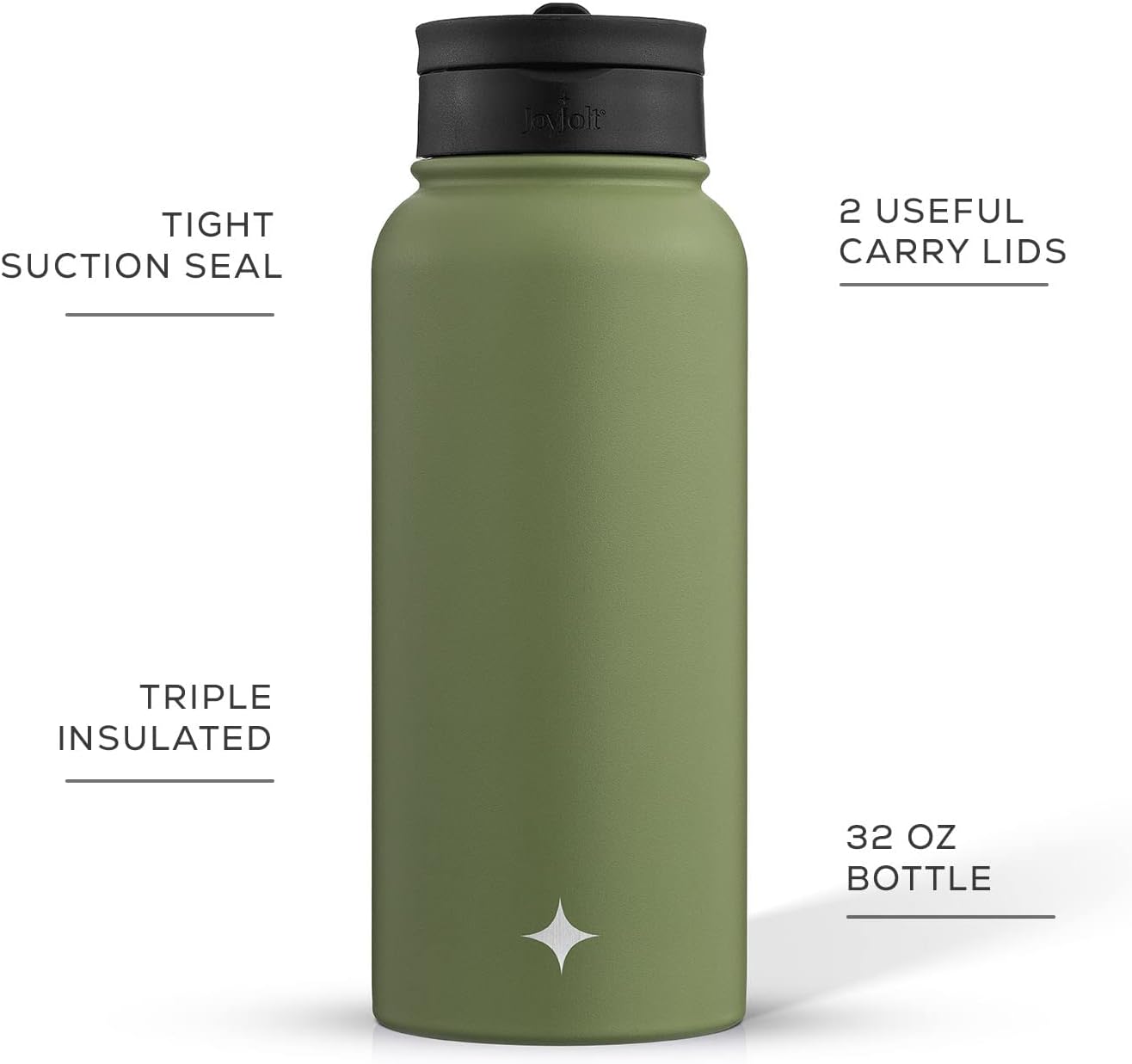 JoyJolt Triple Insulated Water Bottle with Straw Lid AND Flip Lid! 22oz Water Bottle, 12 Hour Hot/Cold Vacuum Insulated Stainless Steel Water Bottle. BPA-Free Leakproof Water Bottles - Thermos Bottle