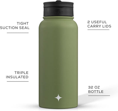 JoyJolt Triple Insulated Water Bottle with Straw Lid AND Flip Lid! 22oz Water Bottle, 12 Hour Hot/Cold Vacuum Insulated Stainless Steel Water Bottle. BPA-Free Leakproof Water Bottles - Thermos Bottle