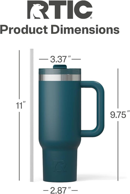 RTIC 30 oz Road Trip Tumbler Double-Walled Ceramic Lined InsulatedStainless Steel Portable Travel Coffee Mug Cup with Lid, Handle and Straw, Periwinkle Bouquet