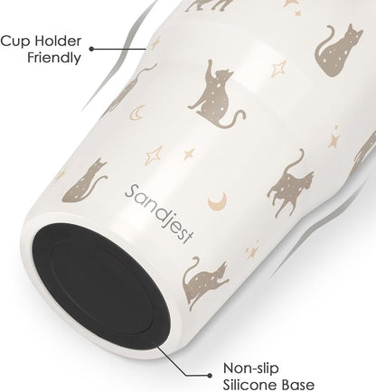 SANDJEST Leopard Skin Stainless Steel Straw Lid Tumbler 30oz with Carry Handle for Women Girls, Insulated Travel Coffee Cup, Gift for Sports Outdoor Workout Christmas Birthday (Beige)