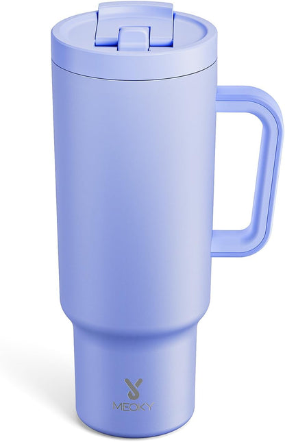 Meoky 32 oz Tumbler with Handle and Flip Straw, 100% Leakproof Tumbler with Lid and Straw, Stainless Steel Insulated Cup, Cupholder Friendly, Keeps Cold for 24 Hours (Night)