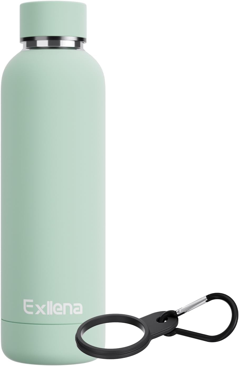 Exllena Slim Insulated Water Bottles for Travel 18oz with Clip, Double Wall Vacuum Stainless Steel Water Bottle Keeps Drinks Cold 24 Hrs/Hot 12 Hrs, 100% Leakproof, BPA Free(Black)