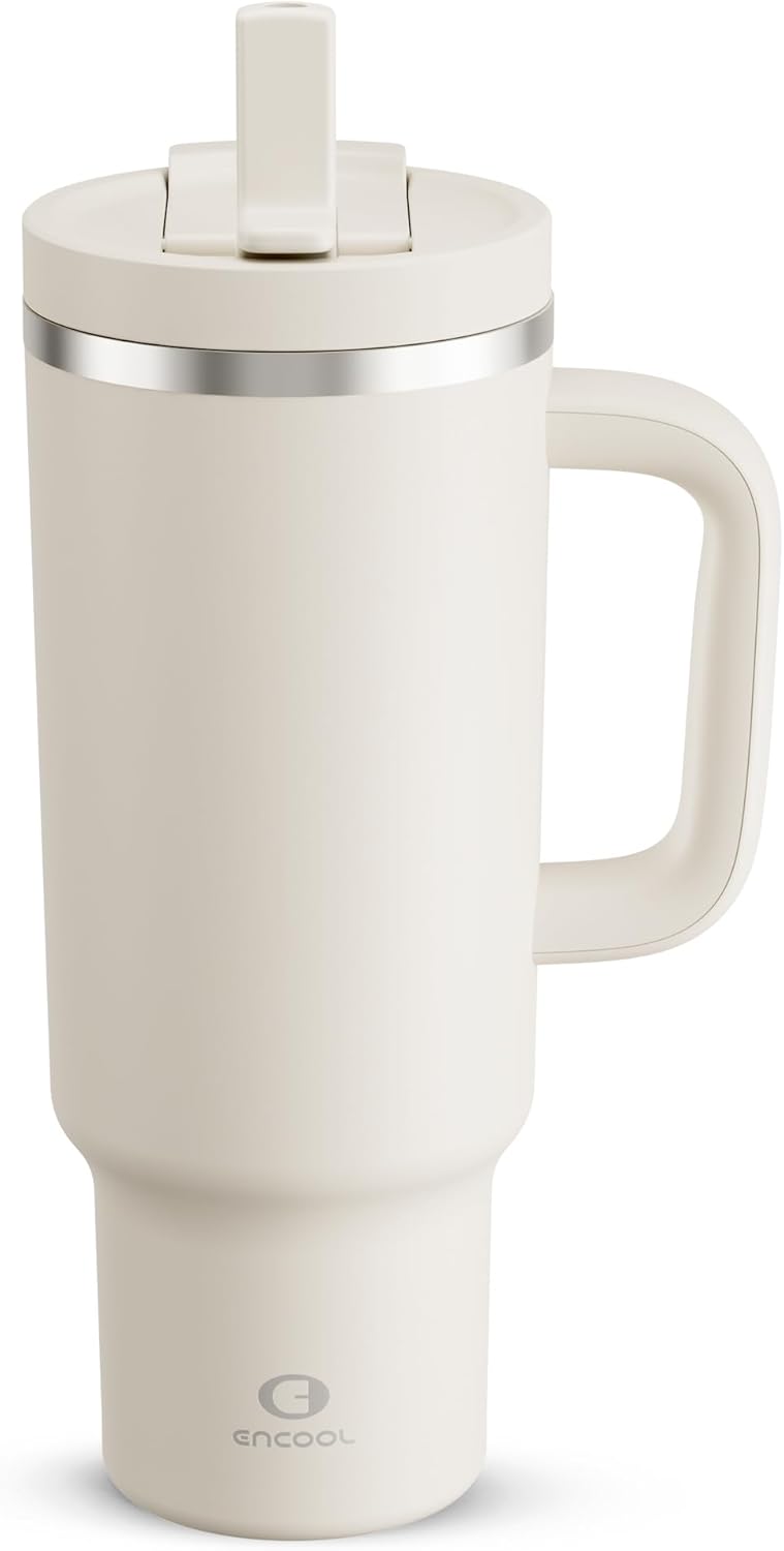 40 oz Tumbler with Handle and Straw: Stainless Steel Insulated Tumbler Keeps Cold for 24 Hours, Leakproof Travel Cup Fits in Cup Holder and BPA-Free, Cotton Candy