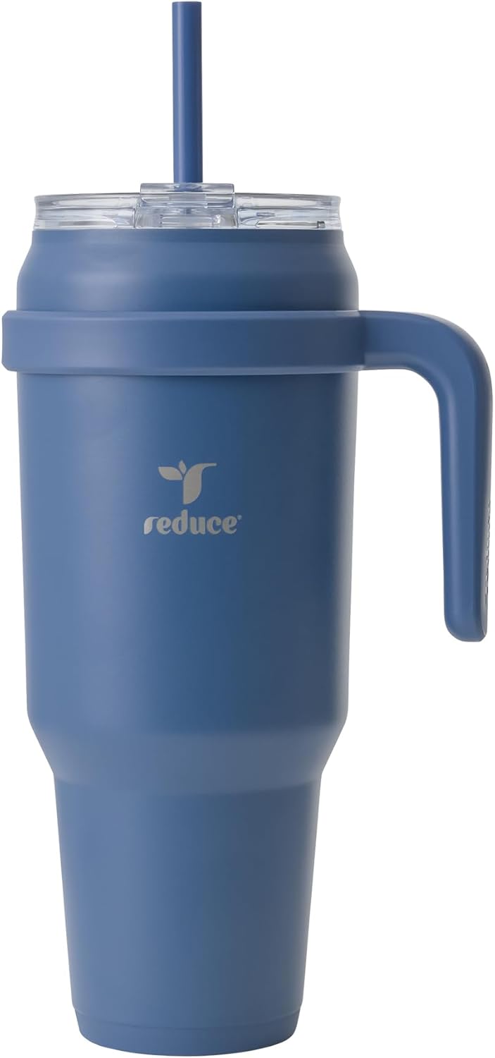 REDUCE 24 oz Stainless Steel Tumbler with Handle - Dual-Wall Vacuum Insulated Travel Mug, Sweat-Proof Lid & Reusable Straw - Keeps Drinks Cold for 24 Hrs, Fits Cupholders, Dishwasher Safe - Lilac Bud