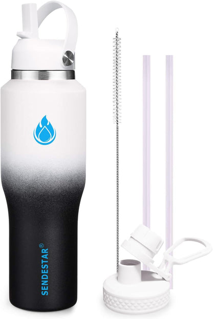 SENDESTAR 40oz Water Bottle Wide Mouth Stainless Steel Vacuum Insulated Double Wall with Straw Lids Fit in Any Car Cup Holder