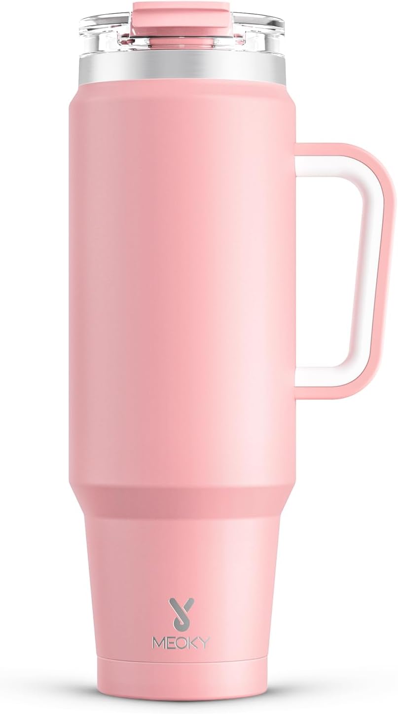 Meoky 32 oz Tumbler with Handle, Insulated Tumbler with Lid and Straw, Stainless Steel Travel Mug, Keeps Cold for 24 Hours, 100% Leak Proof, Fits in Car Cup Holder (Night)