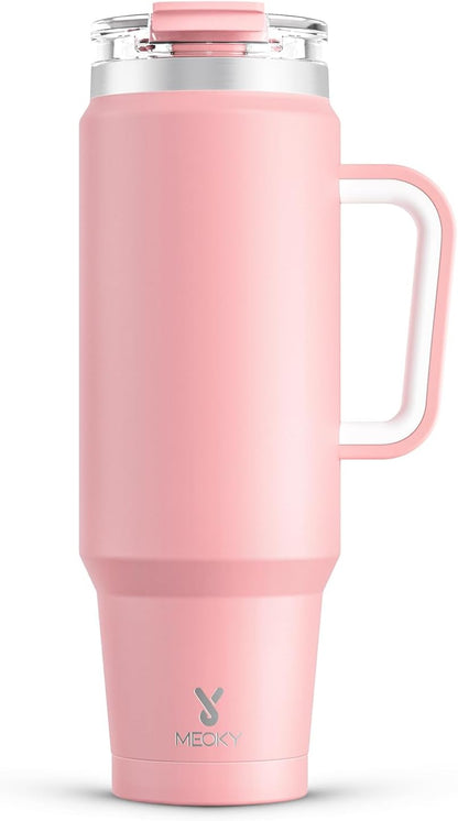 Meoky 32 oz Tumbler with Handle, Insulated Tumbler with Lid and Straw, Stainless Steel Travel Mug, Keeps Cold for 24 Hours, 100% Leak Proof, Fits in Car Cup Holder (Night)