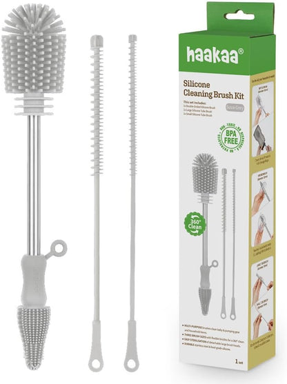 Haakaa Silicone Cleaning Brush Kit – Household Cleaning Brushes for Bottles and Crevices – Food-Grade Silicone: Dishwasher Safe (Brush-Blush)