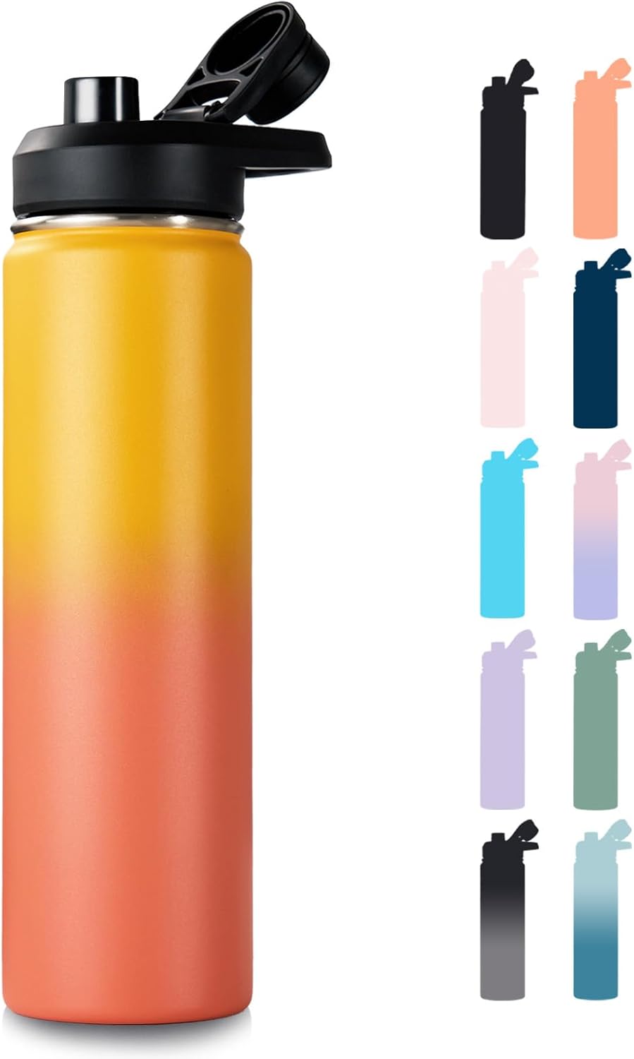 Fijinhom 24 oz Insulated Water Bottle with Handle, 304 Stainless Steel Water Bottles with Wide Mouth, Double Wall Vacuum Sports Water Bottle, BPA Free, Keep Cold and Hot, Black | with Handle