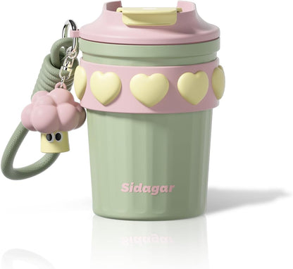 SDGA+ 12 oz Travel Coffee Mug Spill Proof Leak Proof, Stainless Steel Thermal Coffee Cup with Lid, Resuable Cup for Hot and Cold, Portable Tumbler for Women, Light Pink