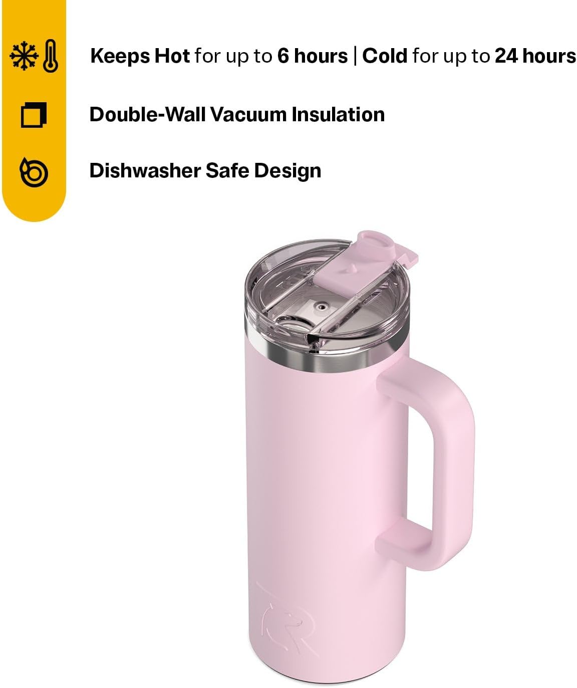RTIC 20oz Road Trip Travel Mug with Lid and Handle, Ceramic Lined, Insulated, Stainless Steel, Metal, Double Wall Vacuum-Insulation, Portable Coffee, Tea Cup for Hot and Cold Drink, Black