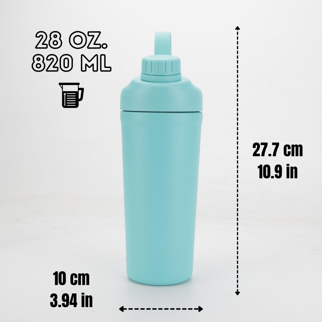 Ozizo 2 Pack Stainless Steel Insulated Protein Shaker Bottle, 20oz Leak Proof Shaker Cup with Wire Whisk Ball for Protein Mixes, Hot & Cold Drinks, Gym & Fitness (Blue + Blue)