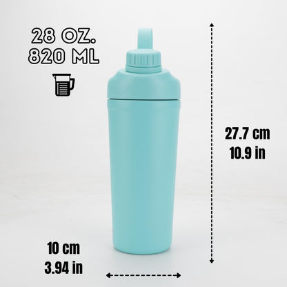 Ozizo 2 Pack Stainless Steel Insulated Protein Shaker Bottle, 20oz Leak Proof Shaker Cup with Wire Whisk Ball for Protein Mixes, Hot & Cold Drinks, Gym & Fitness (Blue + Blue)