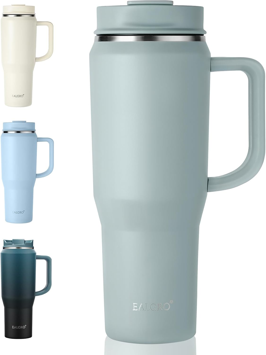 EALGRO 50 oz Tumbler with Handle, Insulated Tumblers with Lid and Straw, Large Metal Sports Water Bottle Jug, Thermal Stainless Steel Travel Coffee Mug Cup, Black