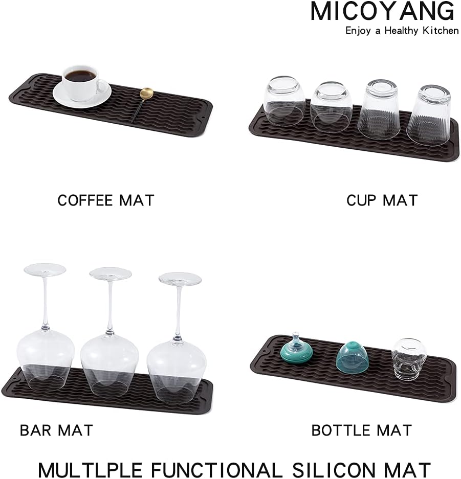 MicoYang Silicone Dish Drying Mat for Multiple Usage,Easy clean,Eco-friendly,Heat-resistant Silicone Mat for Kitchen Counter,Sink,Bar,Bottle,or Cup Green M 17 inches x 6 inches