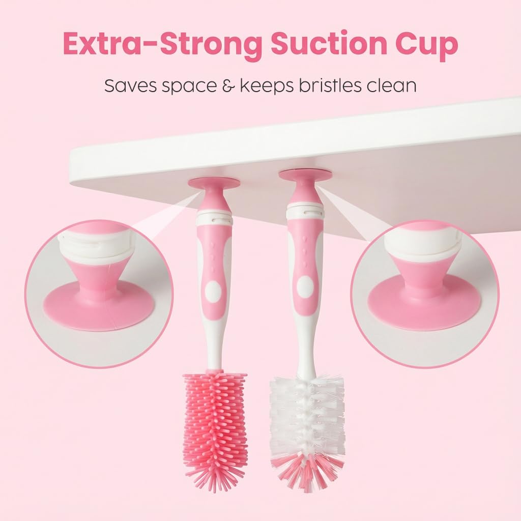 Ariseno 5-in-1 Baby Bottle Cleaner Set, Including Nylon & Silicone Bottle Brush, Cap, Straw & Nipple Brushes, BPA-Free (Grey)