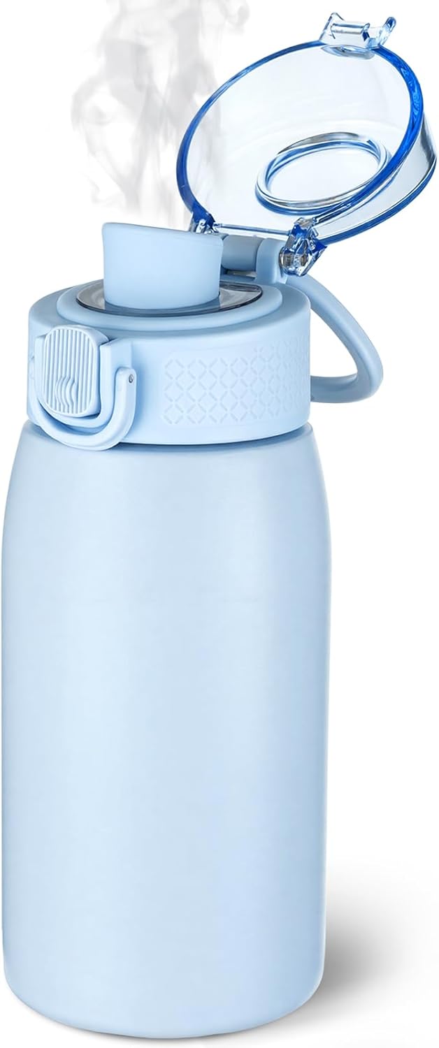Insulated Water Bottle 24 oz with Dustproof Lid, Carry Handle & Tea Infuser, BPA-Free & Leakproof, Stainless Steel Water Bottles Ideal for Fitness, Hiking, Office & Outdoor Use (Black)