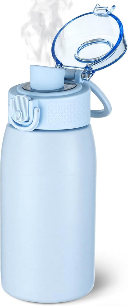 Insulated Water Bottle 24 oz with Dustproof Lid, Carry Handle & Tea Infuser, BPA-Free & Leakproof, Stainless Steel Water Bottles Ideal for Fitness, Hiking, Office & Outdoor Use (Black)