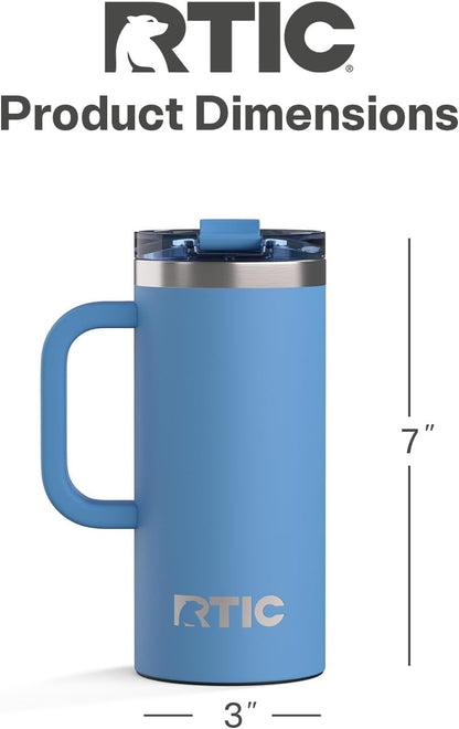 RTIC 20oz Road Trip Travel Mug with Lid and Handle, Ceramic Lined, Insulated, Stainless Steel, Metal, Double Wall Vacuum-Insulation, Portable Coffee, Tea Cup for Hot and Cold Drink, Black