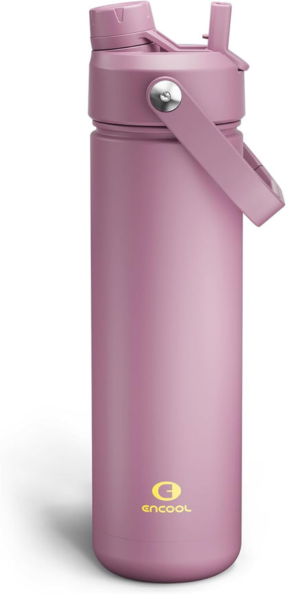 ENCOOL Insulated Water Bottle with Straw Stainless Steel Water Bottle, Leak-Proof, BPA-Free, Double Wall Vacuum Keeps Cold for 24 Hours for Sports, Travel, School (26 oz, Cotton Candy) - Colors D