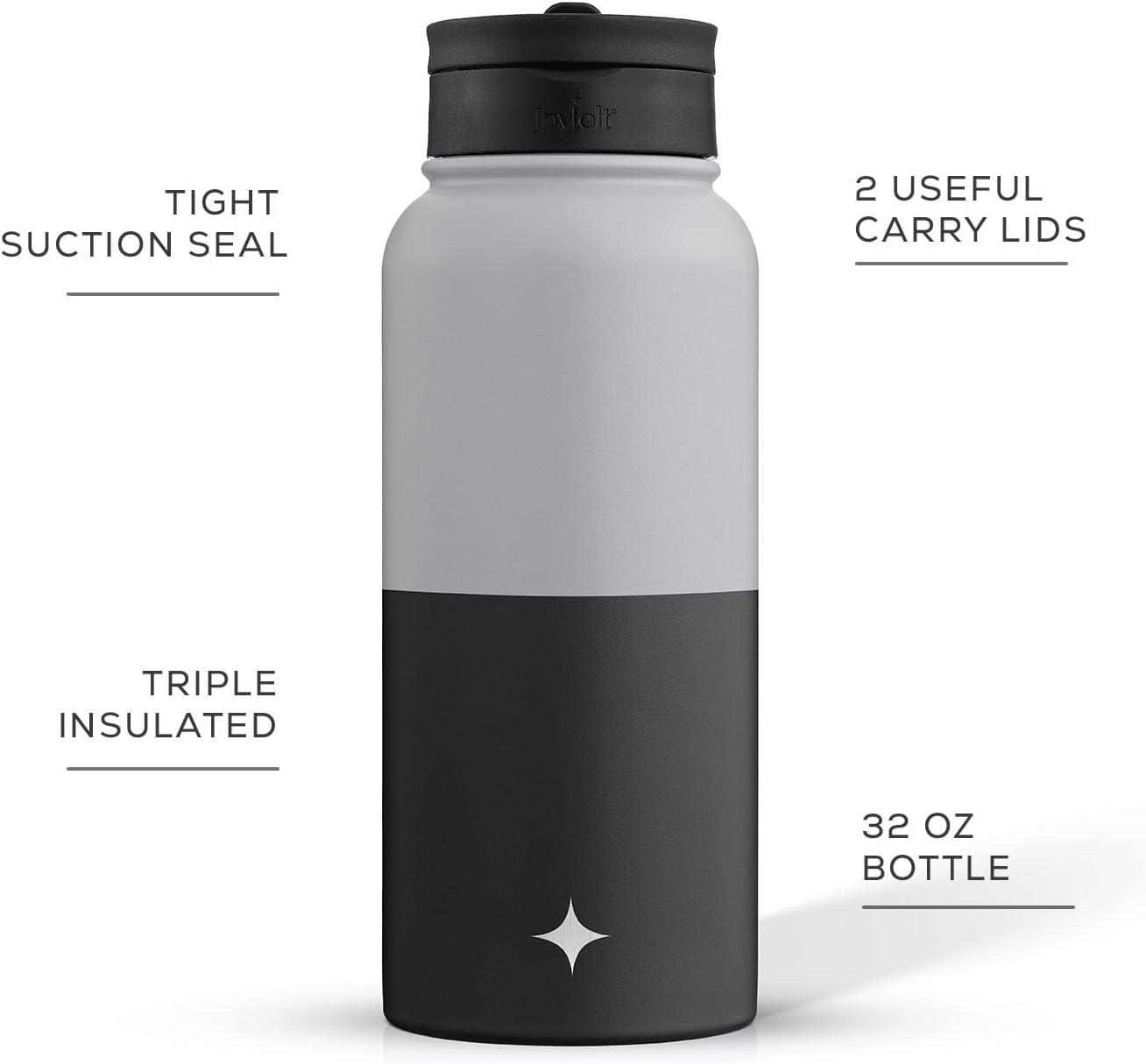 JoyJolt Triple Insulated Water Bottle with Straw Lid AND Flip Lid! 22oz Water Bottle, 12 Hour Hot/Cold Vacuum Insulated Stainless Steel Water Bottle. BPA-Free Leakproof Water Bottles - Thermos Bottle