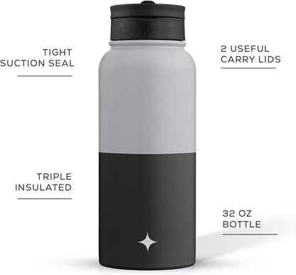 JoyJolt Triple Insulated Water Bottle with Straw Lid AND Flip Lid! 22oz Water Bottle, 12 Hour Hot/Cold Vacuum Insulated Stainless Steel Water Bottle. BPA-Free Leakproof Water Bottles - Thermos Bottle