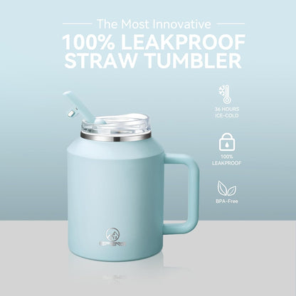 Gpeng 30/40/50 oz Tumbler with Handle, Water Bottles with Straw Lid, Insulated Stainless Steel Travel Mug Cup Holder Friendly, Keep Drinks Cold or Hot for Hours (LightGrey, 50 oz)