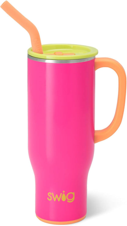 Swig Life 40oz Mega Mug, 40 oz Tumbler with Handle and Straw, Cup Holder Friendly, Dishwasher Safe, Extra Large Insulated Tumbler, Stainless Steel (Pickleball)